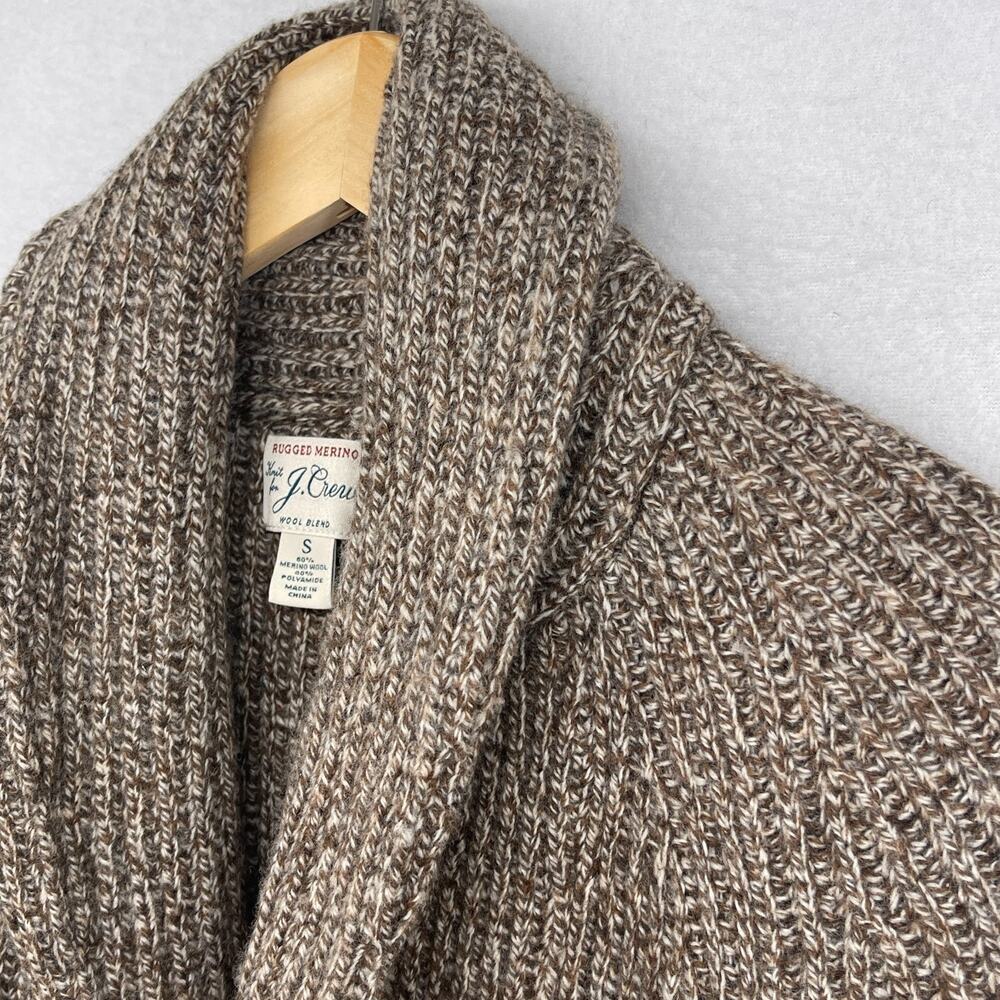 J.CREW Sweater Men S Rugged Merino Wool Blend Cardigan Ribbed Shawl Marled Brown - Picture 6 of 15